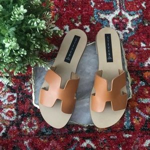 greece cognac leather slide sandals